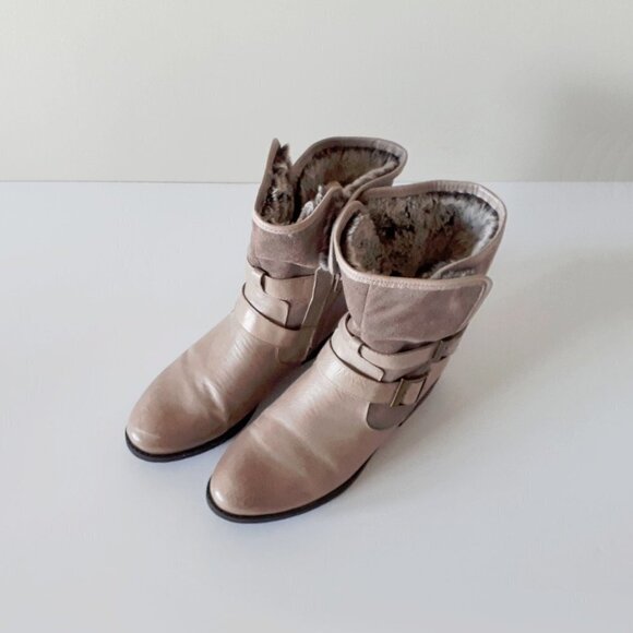 NWOT Baretraps taupe khaki tan faux fur lined leather boots, 10 - Picture 8 of 13